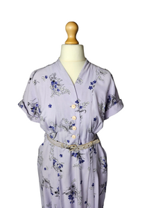 1940s Lilac, Purple, Black and White Floral Dress