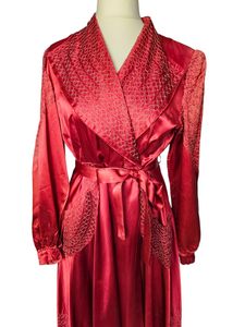 1940s Cranberry Red Liquid Satin Dressing Gown/Robe