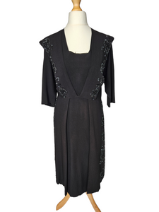 1940s Black Beaded Sash Dress