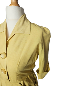 1940s Lemon Yellow Dress With Big Buttons