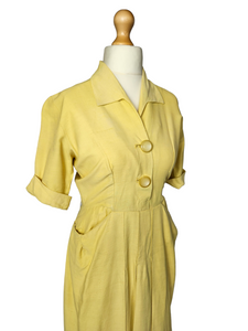 1940s Lemon Yellow Dress With Big Buttons