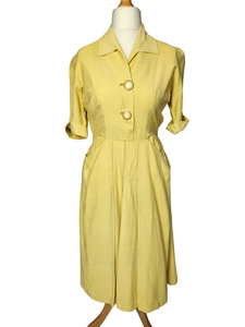 1940s Lemon Yellow Dress With Big Buttons