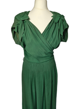 Load image into Gallery viewer, 1940s Dinner Plate Label Green Bow Long Evening Dress
