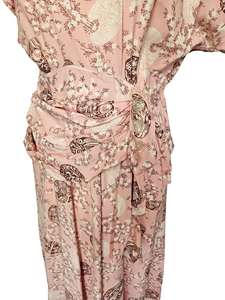 1940s Pale Pink Novelty Egg Print Dress