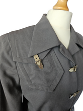 Load image into Gallery viewer, 1940s Grey Gabardine Suit With Buckle Buttons and Sharp Collar
