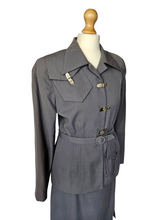 Load image into Gallery viewer, 1940s Grey Gabardine Suit With Buckle Buttons and Sharp Collar
