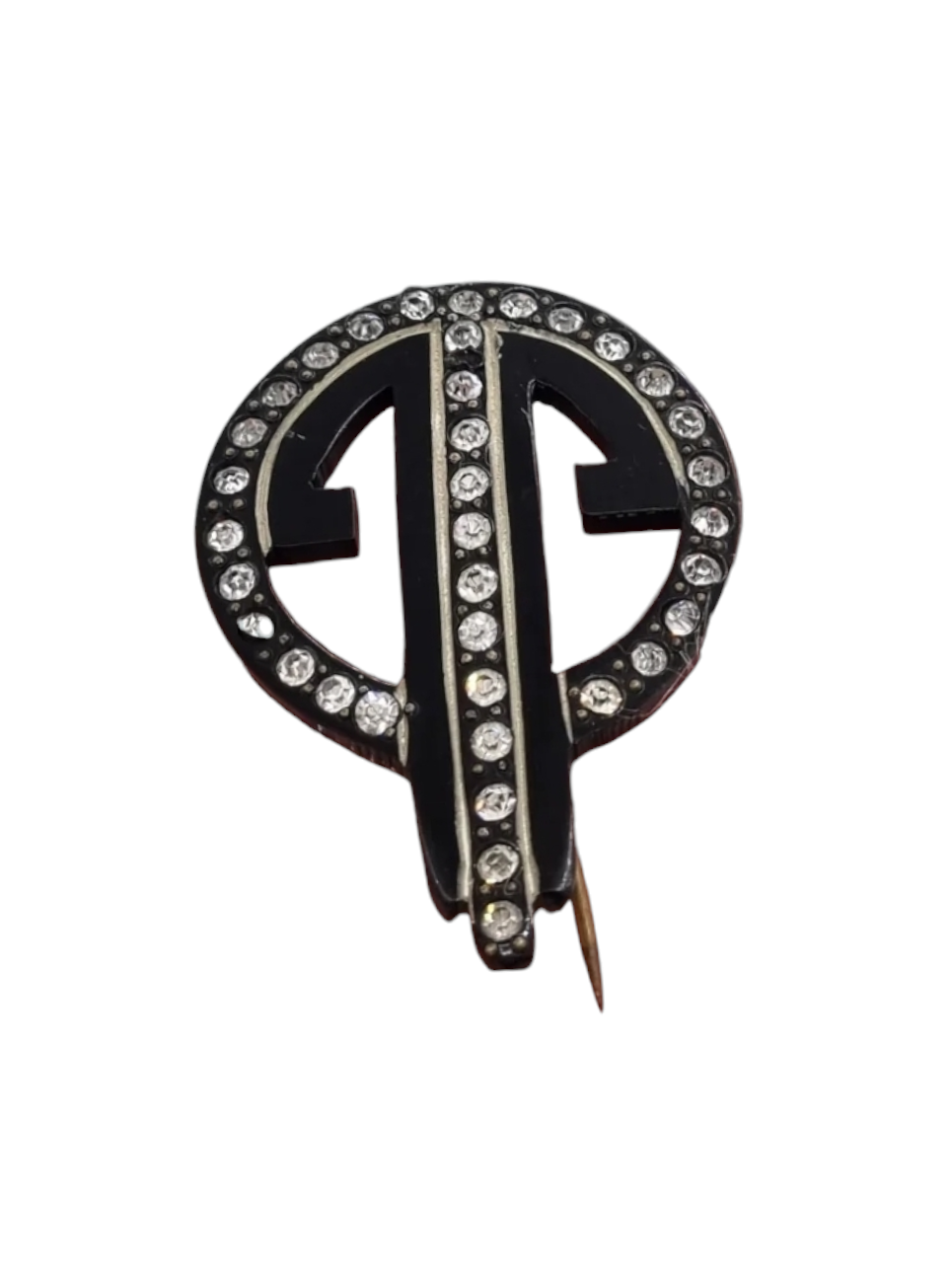 1930s Deco Black Celluloid Rhinestone Flash Pin