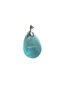1950s Mid Century Carved Blue Glass Chinese Pendant/Drop