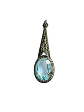 Load image into Gallery viewer, 1930s Art Decp Faceted Blue Glass Marcasite Drop/Pendant

