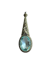 Load image into Gallery viewer, 1930s Art Decp Faceted Blue Glass Marcasite Drop/Pendant
