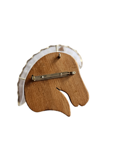 1940s Huge Chunky Wood and Lucite Horse Brooch