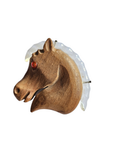 Load image into Gallery viewer, 1940s Huge Chunky Wood and Lucite Horse Brooch
