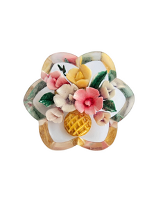 1940s Reverse Carved Lucite Multicoloured Flower Basket Brooch