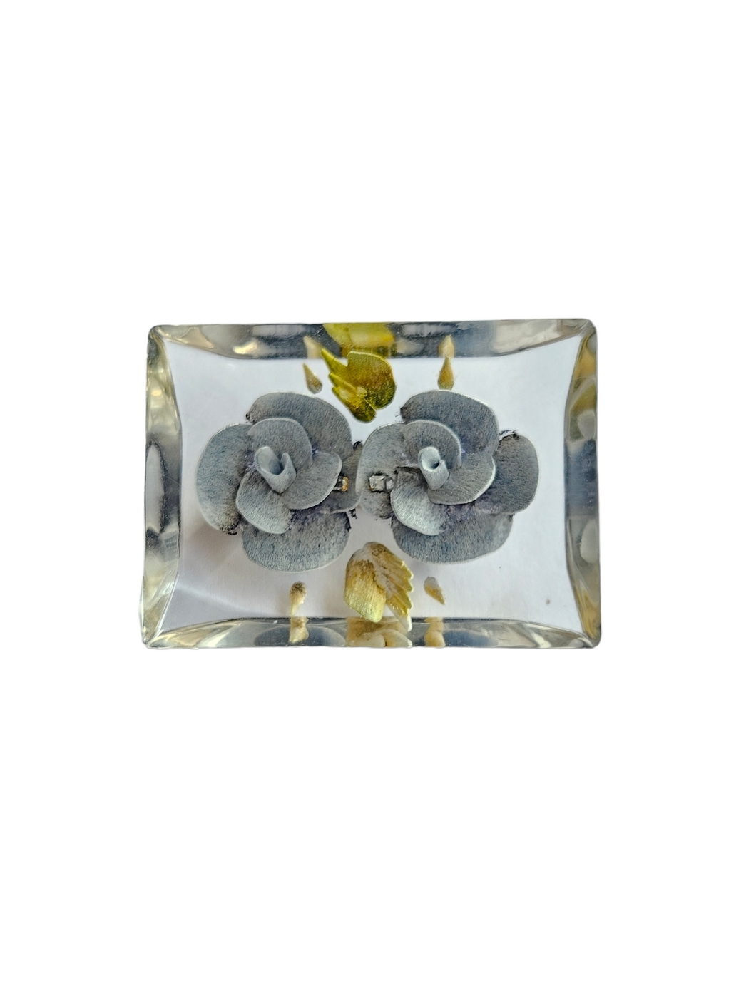 1940s Blue Flower Square Reverse Carved Lucite Brooch