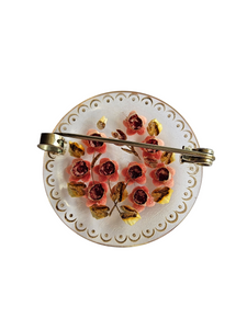 1940s Reverse Carved Painted Lucite Brooch With Pink Flowers