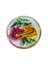 Load image into Gallery viewer, 1940s Yellow and Red Flower Reverse Carved Lucite Brooch
