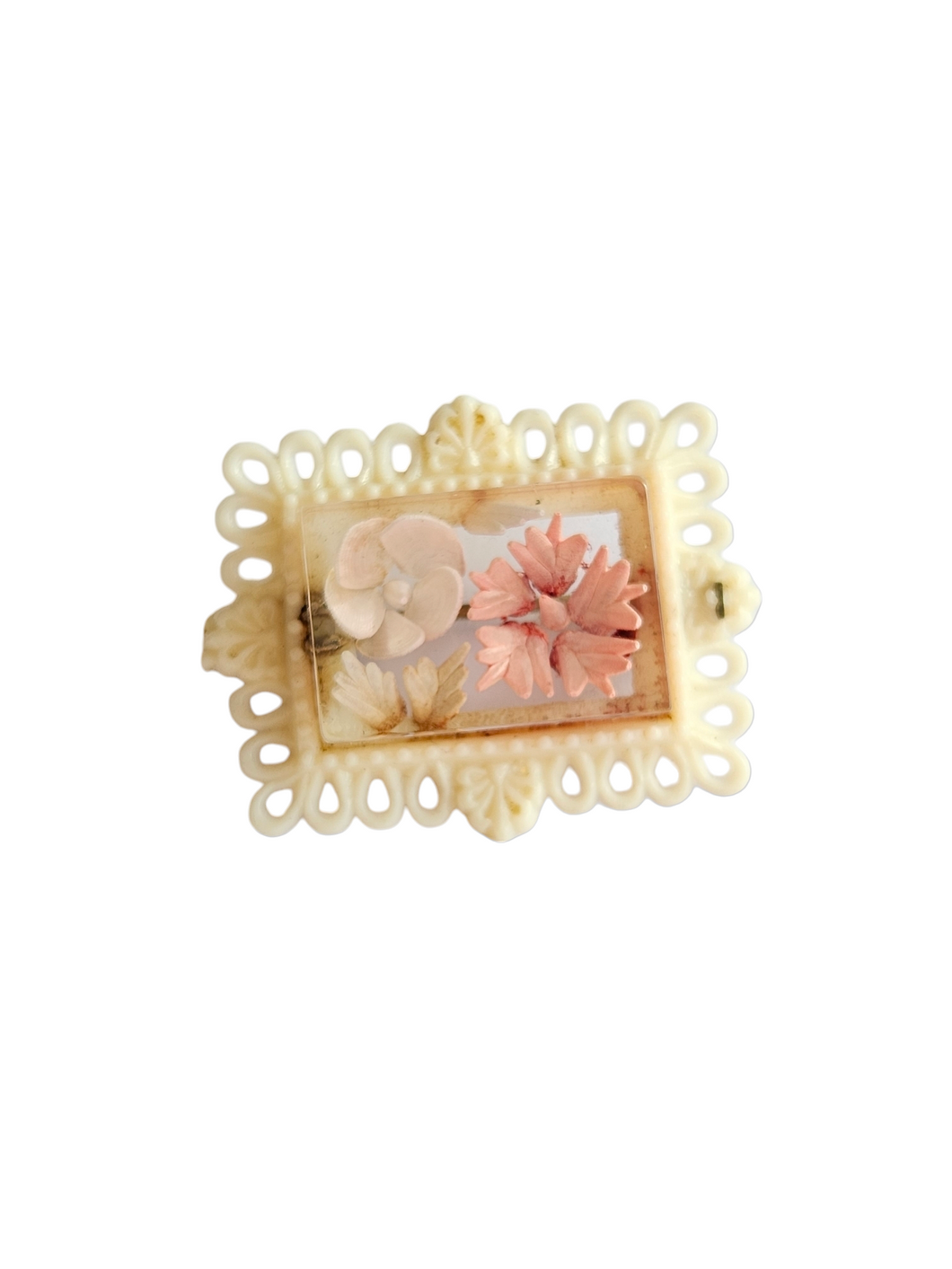 1940s Tiny Reverse Carved Lucite and Celluloid Flower Brooch
