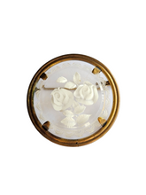 Load image into Gallery viewer, 1930s Gold Tone and Reverse Carved Lucite Brooch
