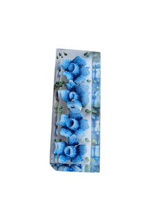 1940s Blue Flower Rectangle Reverse Carved Lucite Brooch