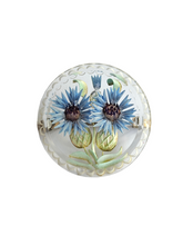 Load image into Gallery viewer, 1940s Chunky Blue Flower Reverse Carved Lucite Circle Brooch
