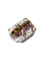 Load image into Gallery viewer, 1940s Lilac Flower Reverse Carved Lucite Brooch
