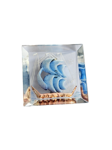 1940s Reverse Carved Lucite Galleon Ship Brooch