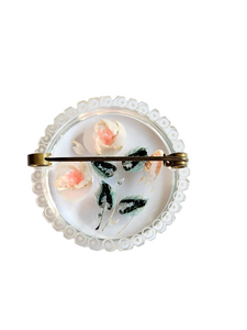 1940s Pink Rose Reverse Carved Lucite Chunky Brooch