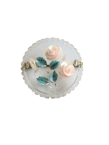 1940s Pink Rose Reverse Carved Lucite Chunky Brooch