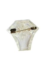 Load image into Gallery viewer, 1930s Chunky Thick White Flower Reverse Carved Lucite Brooch
