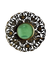 Load image into Gallery viewer, 1930s Czech Huge Green Glass Filigree Brooch
