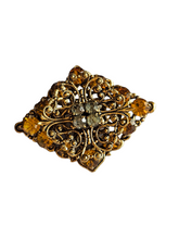 Load image into Gallery viewer, 1930s Czech Yellow Clear Glass Filigree Brooch
