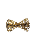 Load image into Gallery viewer, 1930s Czech Gold Tone Filigree Glass Bow Brooch
