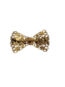 1930s Czech Gold Tone Filigree Glass Bow Brooch