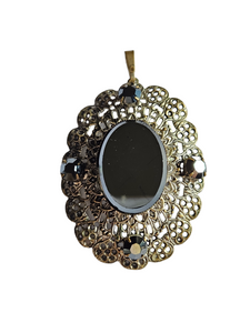 1930s Huge Czech Black Mirrored Glass Filigree Drop/Pendant