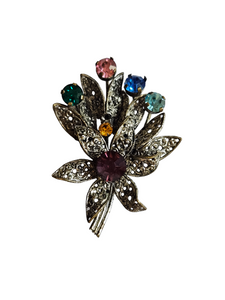 1930s Czech Multicoloured Glass Filigree Flower Brooch