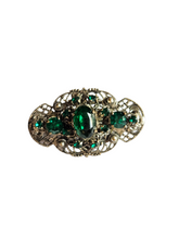 Load image into Gallery viewer, 1930s Czech Green Glass Filigree Brooch
