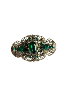 1930s Czech Green Glass Filigree Brooch