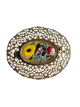 Load image into Gallery viewer, 1930s Czech Multicoloured Flower Glass Filigree Brooch
