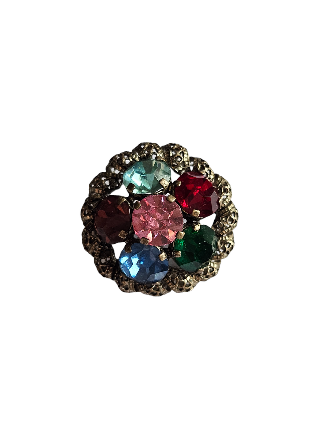 1930s Small Czech Filigree and Glass Brooch