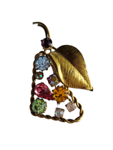 Load image into Gallery viewer, Early 1930s Czech? Brass and Multicoloured Glass Pear Brooch
