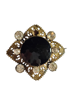 Load image into Gallery viewer, 1930s Czech Black Glass Filigree Brooch
