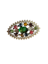 Load image into Gallery viewer, 1930s Czech Bright Multicoloured Glass Delicate Filigree Brooch
