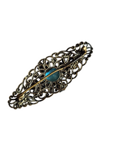 Load image into Gallery viewer, 1930s Czech Bright Blue Glass Filigree Brooch
