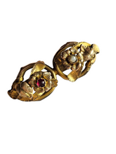 Load image into Gallery viewer, 1930s Czech Gold Tone Faux Pearl and Glass Brooch
