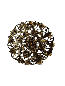 1930s Huge Purple, Green, Orange and Brown Czech Glass Filigree Brooch
