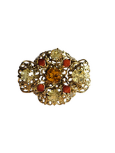 Load image into Gallery viewer, 1930s Czech Bright Yellow Orange Glass Filigree Brooch
