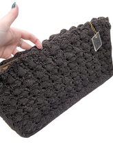 Load image into Gallery viewer, 1940s MEGA Dark Brown Crochet Clucth Bag With Lucite Pull
