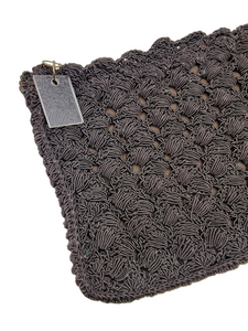 1940s MEGA Dark Brown Crochet Clucth Bag With Lucite Pull
