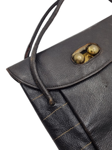 1930s/1940s Black Stitched Edge Leather Bag