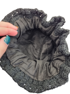 1940s Black Gimp Crochet Drawstring Duffle Bag